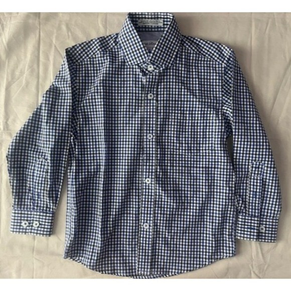 English Laundry Shirt Boy Kid's Size 6 Blue White Gun Club Button Up Long Sleeve - Picture 1 of 16